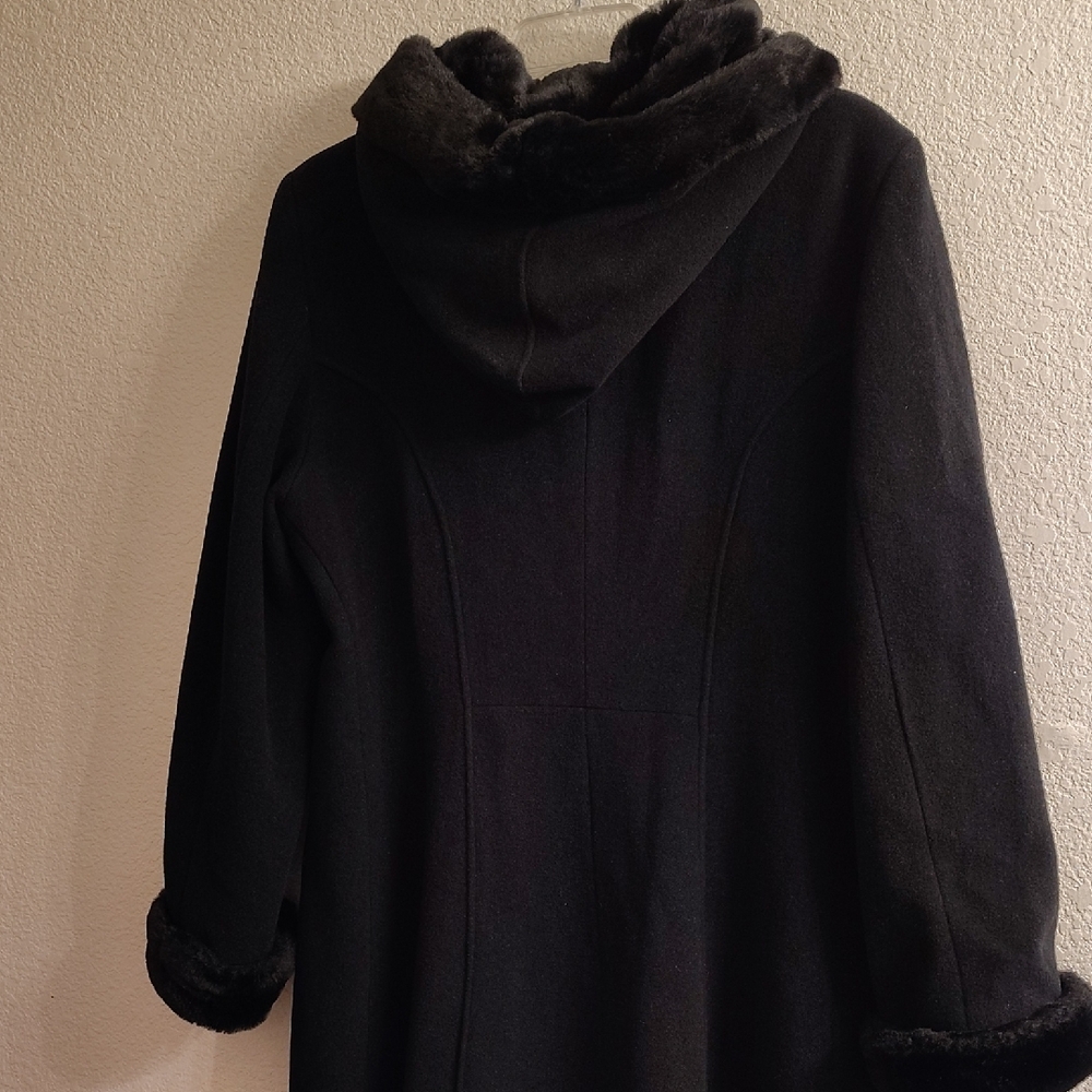Donny Brook Elegant Black Overcoat Duster Maxi Hoodie Plus Size 16 Coat HMBC - Picture 6 of 16